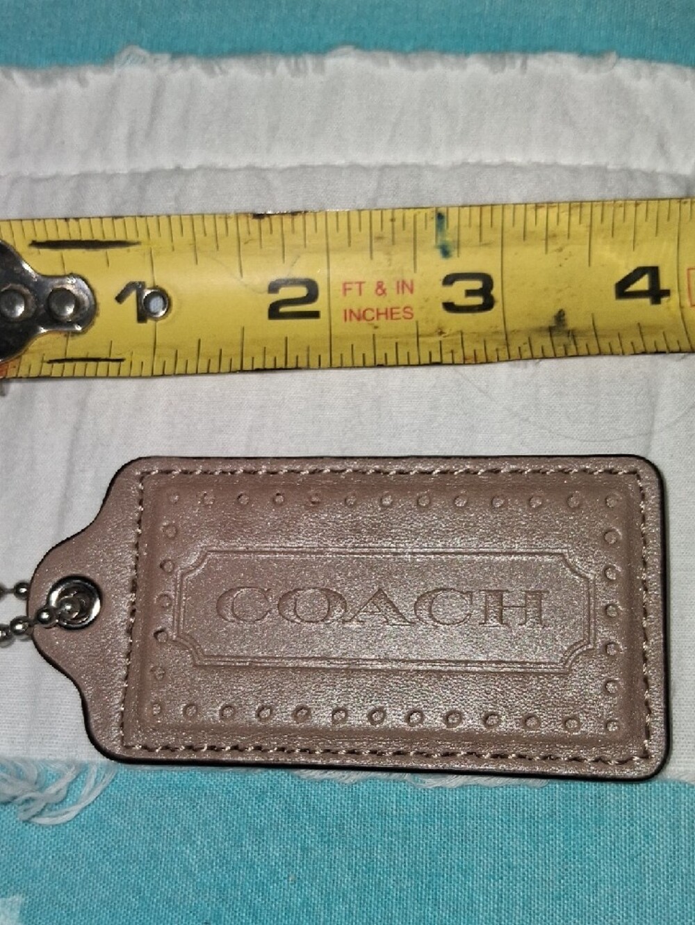 Coach Taupe Leather Key & Card Tag with Ball Chain - Picture 7 of 7